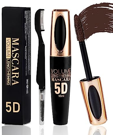 Mascara marrone impermeabile per sopracciglia, mascara in fibra di seta 5D con spazzola pieghevole per sopracciglia, extension per ciglia colorate liquide, volumizzanti e spessi, a lunga durata, per