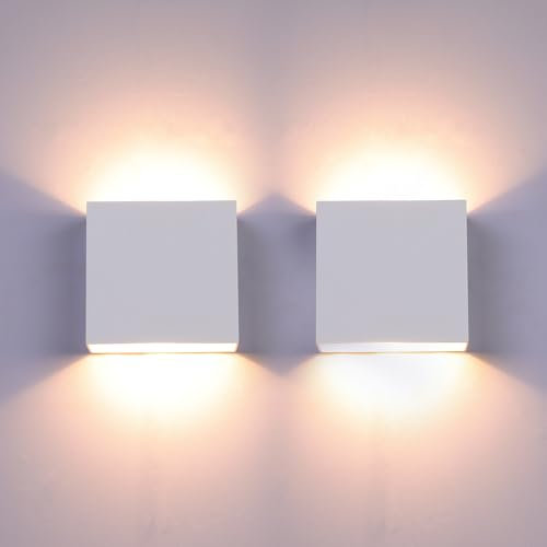 Glighone 2 Stück 10W LED Wandleuchte Innen, Alum Wandlampe innen Up Down, 3 Helligkeit Dimmbar, Modern Wandbeleuchtung für Wohnzimmer, Schlafzimmer, Flur, Balkon, Treppe - Weiß Warmweiß 3000K