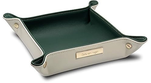 Doro von Hagen® Echt Leder Designer Schlüsselschale/Taschenleerer, 20x20 cm, aussen Creme, innen Forest/Royal Grün. Handgefertigt in unserem Atelier