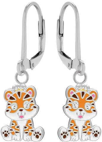 LOVE YOUR CITY Ohrringe, Ohrhänger kleine Baby Tiger Katze. Perfekte Geschenke für Mädchen, Kinder. Hochwertiger Kinderschmuck aus Sterling Silber mit Emaille.