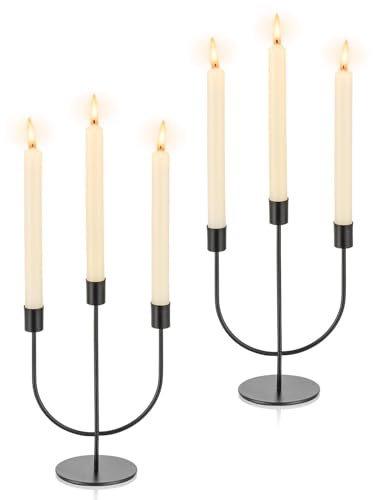 Romadedi Kerzenständer Kerzenhalter Stabkerzen Schwarz: Metall Stabkerzenhalter für Halloween Deko Kerzenleuchter für Esstisch Tischdeko Party Wohnzimmer, 2er Set