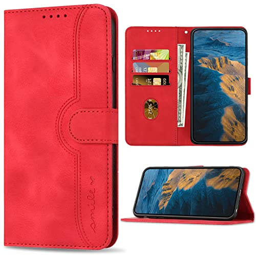 Bear Village Hülle für Samsung Galaxy S10e, PU Leder Handyhülle Klappbar Handytasche, Schutzhülle mit Kartenfach für Samsung Galaxy S10e, Rot