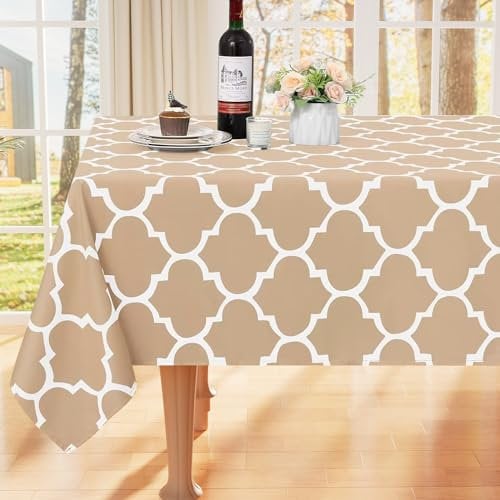 smiry Tischdecke Abwaschbar Rechteckig 140x240cm Tischtuch Polyester Wasserabweisend Lotuseffekt Marokkanisch Tischwäsche Schmutzabweisend Abwischbare Tafeldecke für Outdoor Party Küche,Khaki
