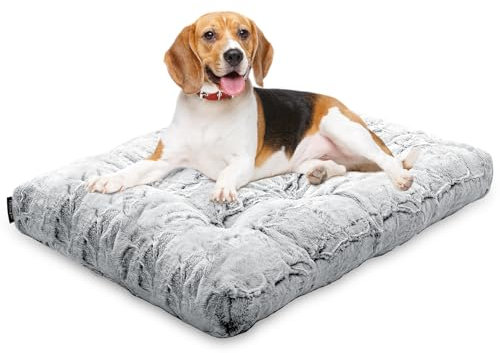 Blunique Deluxe Hundebett für mittelgroße Hunde, waschbare Plüschunterlage für Käfige, dicke Upgrade, Zwingerpolster, flauschige Haustier-Schlafmatte, 91,4 x 61 x 8,9 cm, Grau