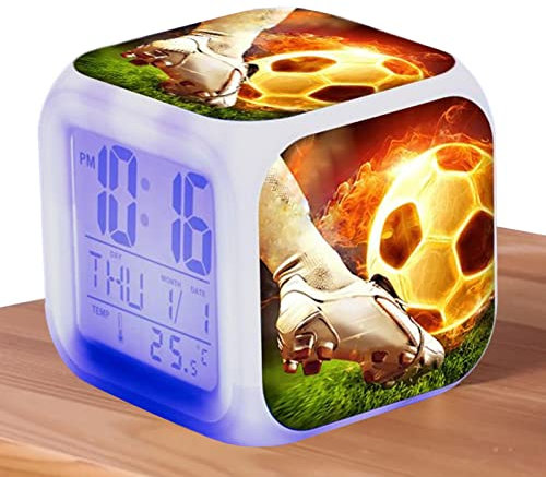Meindin Fußball Digitaler Wecker, Neuheit Fußball Wecker, Kreative LED Uhr mit Zeit Woche Monat Temperaturanzeige, Schlafzimmer Tisch Schreibtisch Uhr für Kinderzimmer