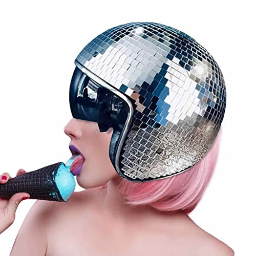 Discokugel Hüte Disco-Helm | Disco Helme Mit Einziehbarem Visier | Klassische Disco-Kappe | Glitzer Spiegel Glas Discokugel Hut Helm Für Herren Damen DJ Club Bühne Bar Par Hochzeit Dance