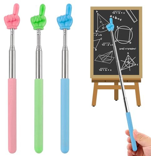 CoguZed Paquete de 3 punteros retráctiles para aula, palo de apuntar extensible, ideal para profesores, lectura de niños, puntero telescópico en azul, rosa, verde