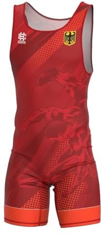 Extreme Hobby – Ringeranzug für Herren der Deutschen Nationalmannschaft, Wettkampf-Trikot für Ringen, Rot, Größe S