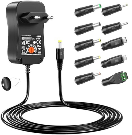 Basicvolt 48W Adaptador de Corriente Universal 5V 6V 9V 12V 15V 4A 19V 20V 24V 2A con 10 Conector DC USB Tipo C Mini Micro USB para LED Strip CCTV Camera PC Portatil