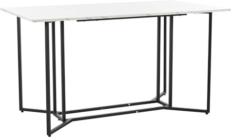 Merax Esstisch 140x80cm, 4-6 Personen Küchentisch Esszimmertisch mit Metallgestell, Rechteckiger Esstisch, Tischplatte mit Moderner Marmormuster, für Esszimmer Wohnzimmer Küche, Weiß+Schwarz