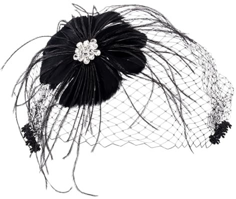 MAYJOYDIY Schwarzer Fascinator Hut Mit Schleier Für Frauen Feder Fascinator Haarspange Abnehmbarer Schleier Damen Fascinator Kopfbedeckung Für Teeparty Hut Brauthochzeit