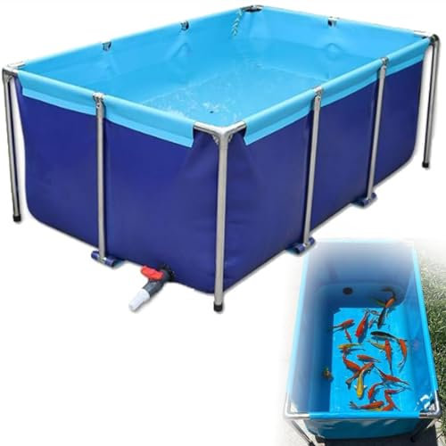 Laghetto per Pesci in Tela Pvc, Piscina per Acquario Con Valvola Di Scarico, Grande Telone Pieghevole per Esterni Con Staffa in Acciaio, Per L'allevamento Di Koi, Irrigazione Del Giardino,0.8*0.6*0.3m