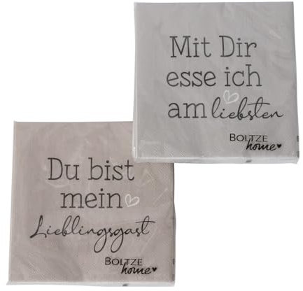 Servietten Lieblingsgast 2er-SET Schriftzug Beige Hellgrau Papierservietten 2x 20 Stück (40 Stück) Spruch Tischdekoration Papiertuch 16,5 x 16,5 cm