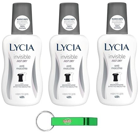 Lycia - 3 deodorante Vapo Invisible Fast Dry, senza deodorante a gas, 0% macchie e aloni luminosi, deodorante da 75 ml + portachiavi Beni Culinari