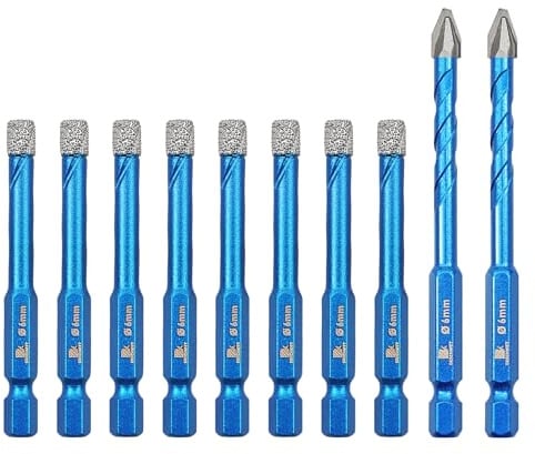 Diamantbohrer Fliesenbohrer Set 1/4 6MM*8+6MM*2 - BRSCHNITT 10 Stück Sechskant Schaft fliesenbohrer set- Lochsäge für Keramik, Granit, Glas, Porzellan, Fliesen, Feinsteinzeug, Mauerwerk, Marmor.