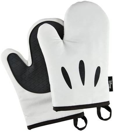 Prestige Disney Monochrome Mickey Mouse Oven Mitts Pair with Silicone Grip Pad, Oven Gloves Set of two 26 x 18cm, Black & White