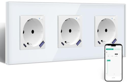 BSEED Wlan Schuko Steckdose mit USB C 20W Schnellladegerät,Smart Steckdose Unterputz mit Strommessung,Arbeit mit Alexa/Google Home,Stromzähler für Doppelsteckdose mit Smart Life App,2 Fach 157mm Gold