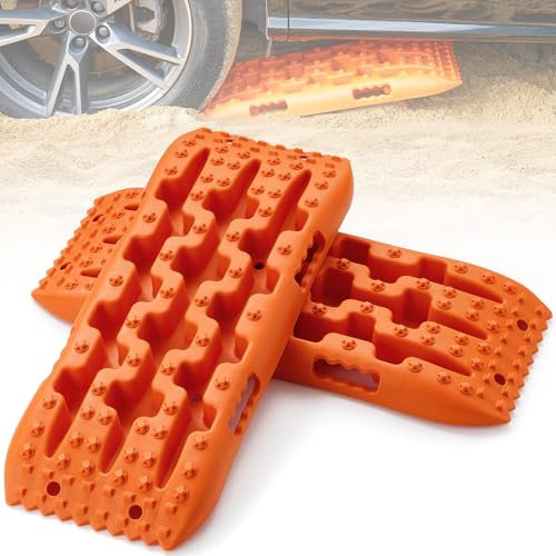 VEVOR Traktionsbretter Traktionsmatte 10 t, Traktionsband für Geländefahrzeuge/Autos/SUVs/Wohnwagen, Paar Reifen-Traktionsmatten auf Schnee, Sand, Schlamm, Aufbewahrungstasche, kurz, orange