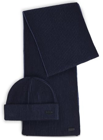 BOSS Herren Ercole SET Set aus Mütze und Schal mit Logo-Etiketten Dunkelblau Stck