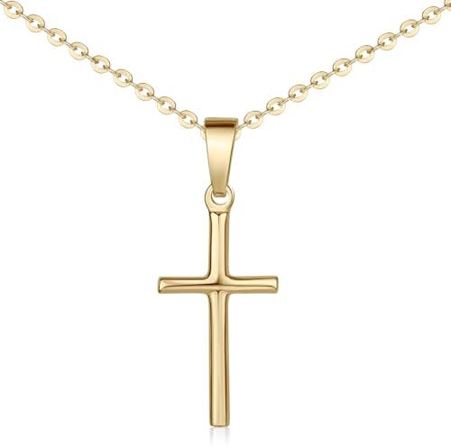 MATERIA Kreuz Anhänger Halskette Gold - Damen Silber 925 vergoldet KA-305-Gold_K143