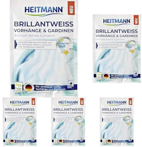 HEITMANN Brillantweiß Vorhänge & Gardinen: Entfernt Grauschleier, Vergilbungen, Schmutz, Nikotin & Gerüche, mit Aktiv-Sauerstoff, ohne optische Aufheller, für strahlend weiße Textilien, 50 g