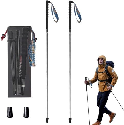 OKHEALING Bâtons de Trekking pliants ultralégers en Fibre de Carbone Lot de 2 - avec Sac de Rangement Pratique pour des randonnées inoubliables (120 cm)
