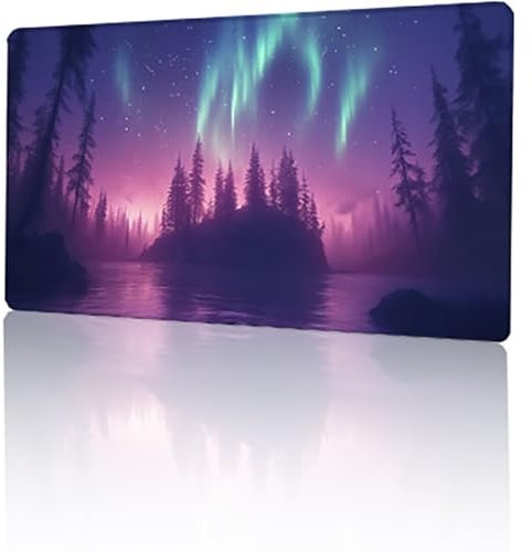Lila Mauspad, Polarlicht Gaming Mauspad XXL 100 x 50 cm Mousepad, Rutschfeste Gummibasis Schreibtischunterlage, Vernähte Kanten Mauspad Groß, Wasserdicht Mauspad für PC Home Office Geschenk T-7366