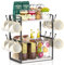 EsLuker.ly 2 Tier Coffee Bar Organiser for Home Office, Multi-functional Countertop Mug Holder Display Stand Rack, Coffee Station Accessory Storage Shelf with 12 Hooks, White-Black