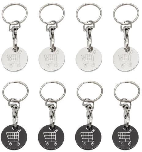 OUDQFCJ 8 Piezas Desbloqueador de Carritos de Compras, Chip Extraíble, Llavero Herramienta, Acero Inoxidable, Moneda para Carro de Compra Compatible con Carro de la Compra y Carrito (redondo)