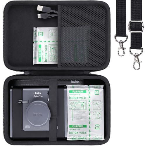 Khanka für Fujifilm Instax Wide EVO EX D 2-in-1 Sofortbildkamera und Drucker Hartschalen-Reiseetui mit Schultergurt, Schwarz (nur Etui)