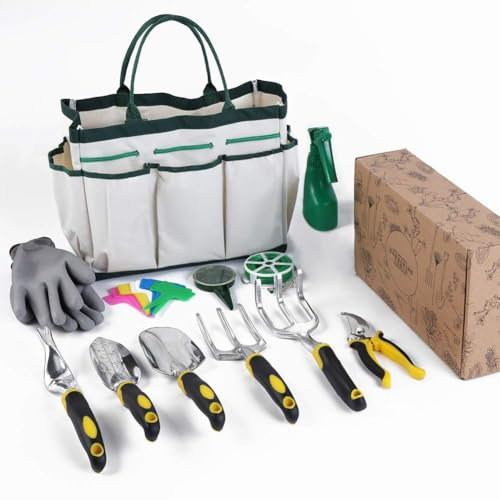 TWZ Garden Tools Set 12 Pcs, Heavy Duty Gardening Starter Kit 4 Seasons Gifts with Fashion Box for Men Women, Include 6Pcs Gardening Essentials Tools, 1 Spray, 30m Tie, 10 Plant Tags, 1 Seeder, 1 Bag