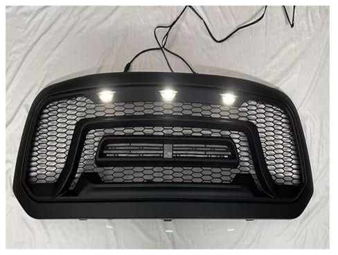 Auto Frontgrill Für Dodge Für Ram 1500 2013-2018 Für Raptor Style Front Mesh Grill Racing Grille ABS Schwarze Stoßstangenmaske Ersatzgitter Kühlergrill(White LED)
