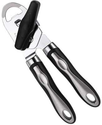 Tin Opener, Diboniur Can Opener Manual, 3-in-1 Multifunctional Can Opener and Bottle Opener, Handheld Heavy Duty Stainless Steel, Black, 8.5