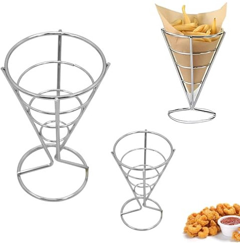 ANYUANKW 3 Stück Pommeshalter Edelstahl Pommes Frites Pommestütenhalter Silber Kegelform Pommesständer für Snacks, Restaurant, Café, Partybuffet, Outdoor