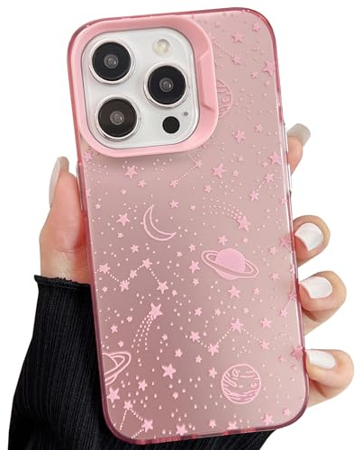 ZTOFERA Rosa Aesthetic Hülle für iPhone 16 Pro (6.3), Planeten | Cute Planet Sterne Universum Muster, Harte PC Rückseite Silikon Handyhülle, Schlank Stoßfest Schutzhülle, für Mädchen Frauen