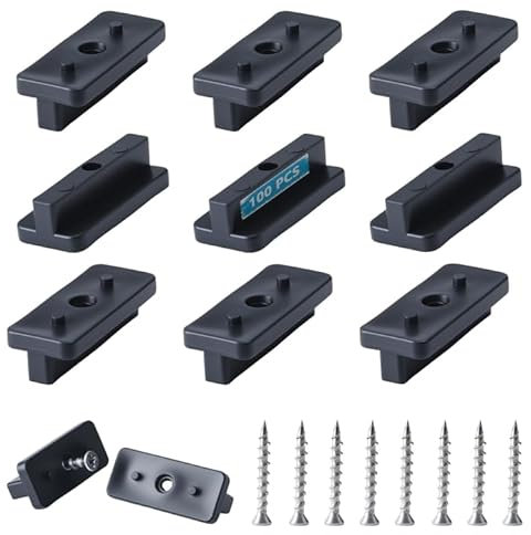 Moorstdel 100 clips de fijación de 6 mm con 100 tornillos de fijación, fijación oculta en T + tornillos de acero inoxidable, para tablones de terrazas, fijación para vallas