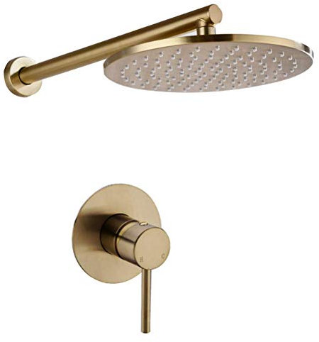 Système de douche en or brossé, pommeau de douche en laiton massif, robinet de douche, bras de douche mural, ensemble de douche, 8 pouces Interesting life