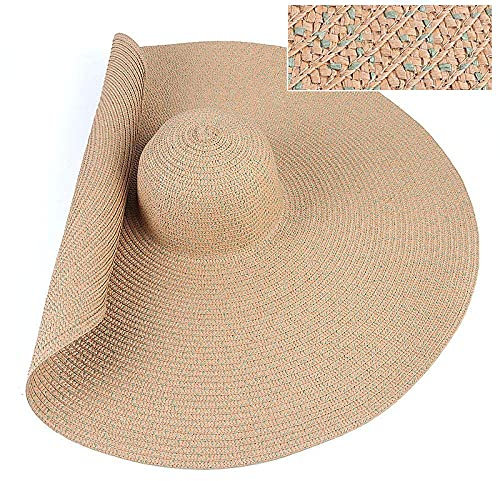 Chapeau de Paille à Large Bord pour Femme, 70 cm de diamètre, Souple, pour la Plage (Kaki, Taille Unique)