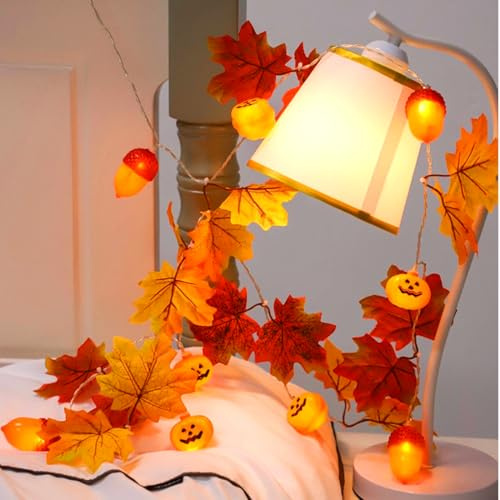 Lichterkette Herbst, 1.5M 10LED Ahornblätter Eicheln Fairy Light, Lichterketten Batterie zur Dekoration von Fenstern, Türen, Tischen, als Herbstdeko, Thanksgiving-, Halloween-, Weihnachtsdekoration
