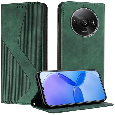Mo-Somnus Coque pour Xiaomi Redmi A3 4G, Etui Redmi A3 4G Cuir, PU Cuir Portefeuille Housse et Magnétique Flip Pochette Étui à Rabat Protection Case avec Antichoc TPU Housse (Vert)