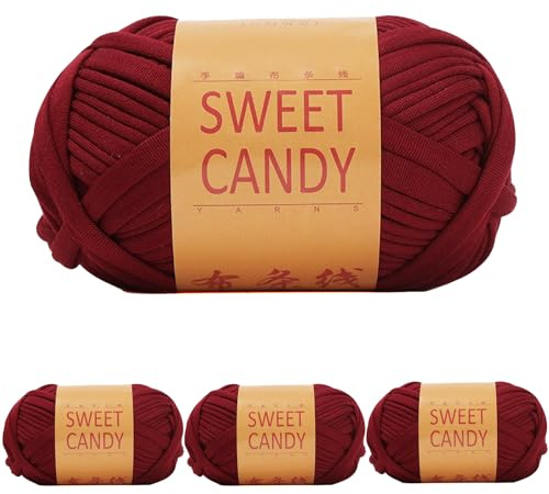 Yixinly 400g Fettuccia per Borse a Uncinetto, Filato per Borse Uncinetto Filato Uncinetto, Fettuccia per Borse Filo Uncinetto per Borsa, Cestino, Coperta, Decorazione Domestica 4x100g (Bordeaux)