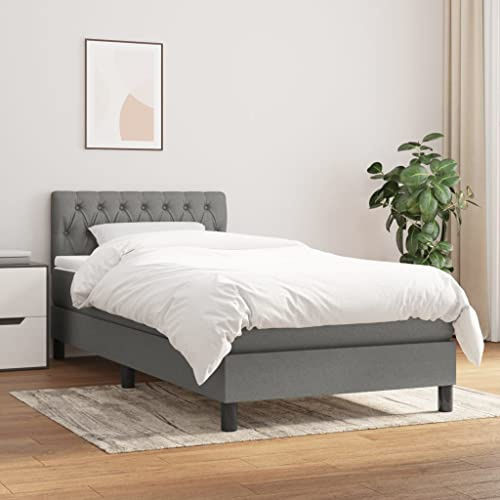 Massbinet Boxspringbett mit Matratze Polsterbett Stoff Knopfheftung Design Topper 90 x 200 cm Dunkelgrau