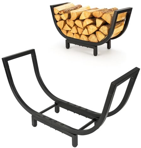 Thrink U-Shape Firewood Rack – Heavy Duty Metal Log Holder for Indoor & Outdoor Use, Modern Black Firewood Basket & Stand for Fireplace, Patio or Fire Pit, Compact Wood Storage 67 × 21 × 34cm