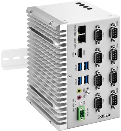 ROUAFWIT Industrie Mini PC Lüfterlos Fanless Embedded Computer i5 8265U Dual LAN 8COM 4USB3.2 4K Display Auto Power On DDR4 0G RAM 0G SSD, Barebone