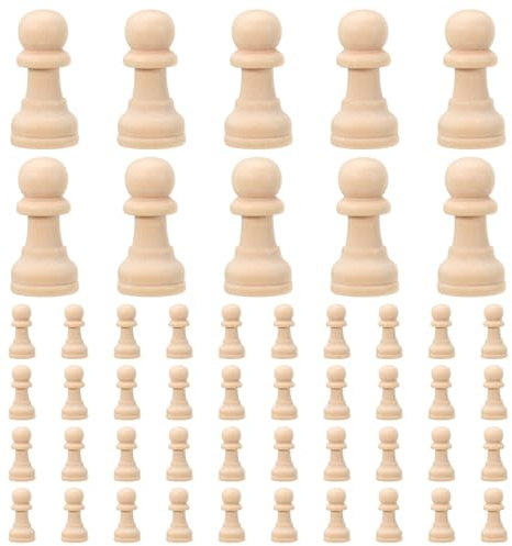 COOPHYA 50pcs Unfinished Wooden Chess Pieces for DIY Crafting Natural Lotus Wood Material Non-odor Replacement Chessmen for Board Games Educational for Adults