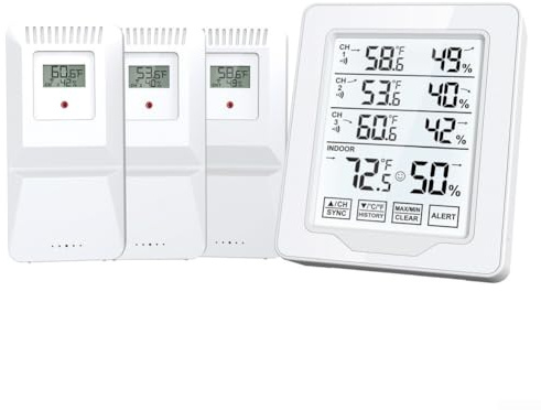 Drahtloses Thermometer für den Innen- und Außenbereich, mit 3 Sensoren, digitales Hygrometer, Innenthermometer, genaue Temperatur und Luftfeuchtigkeit