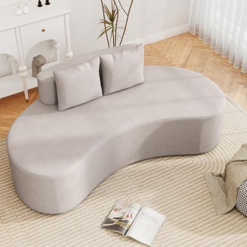COSTWAY Floor Sofa Couch, Upholstered Curved Lazy Sofa Bed with Cozy Pillows, Low Backrest & Anti-Slip Bottom, Modern Boneless Reading Gaming Couch Lounge Sleeper Seat for Living Room Bedroom (Grey)