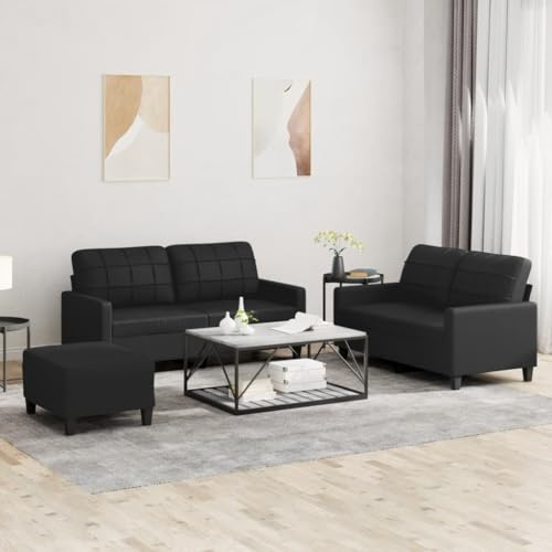 Owoxanthellate 3-teilige Sofagarnitur Schwarz Kunstleder Ecksofa mit Hocker Modernes Schlafsofa für Wohnzimmer Büro Gästezimmer 158 x 77 x 80 cm Robustes Gestell Bequeme Polsterung