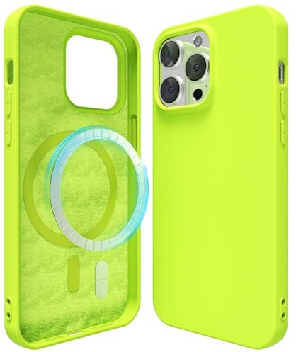 oakxco Silicone Case for iPhone 13 Pro Compatible with Magsafe Magnetic Wireless Charging, Slim Thin Soft Rubber Gel with Magnet, Matte TPU Mag Cover for Women Men, Neon Green Lime