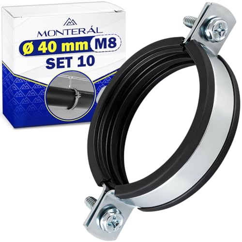 10x Isofonica Fascette Metalliche Stringitubo M8 per Tubi Ø 40 mm | con Guarnizione Collari per Tubi Realizzati in Acciaio Zincato - MONTERAL